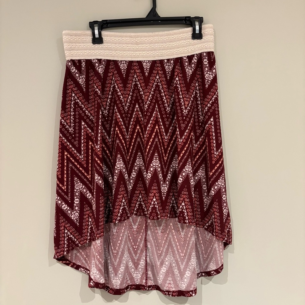 Festival Ready Boho Burgundy Chevron High-Low Skirt